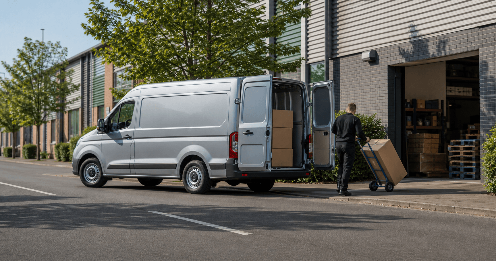 Modern self-drive rental van ready for loading in Chichester